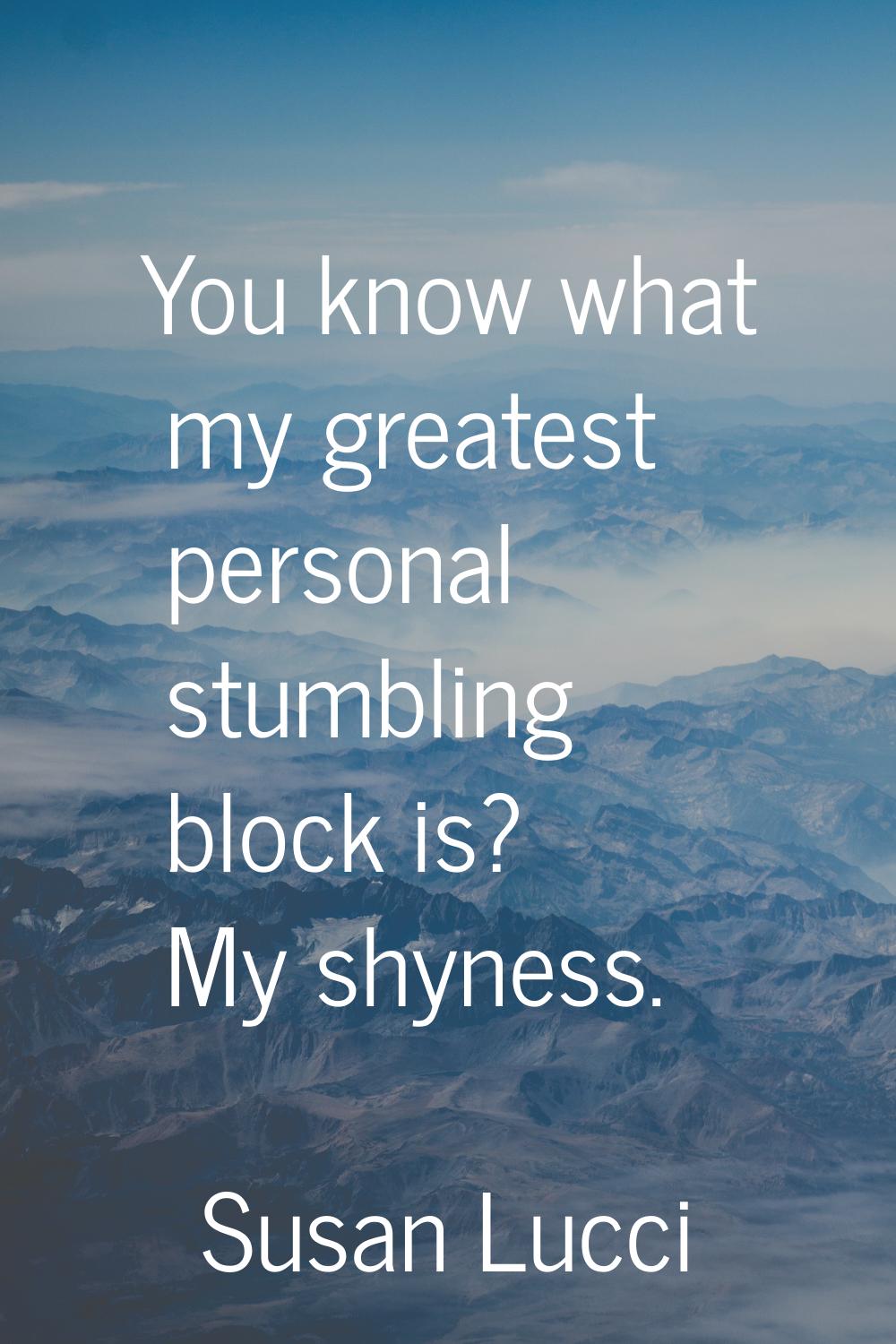 You know what my greatest personal stumbling block is? My shyness.