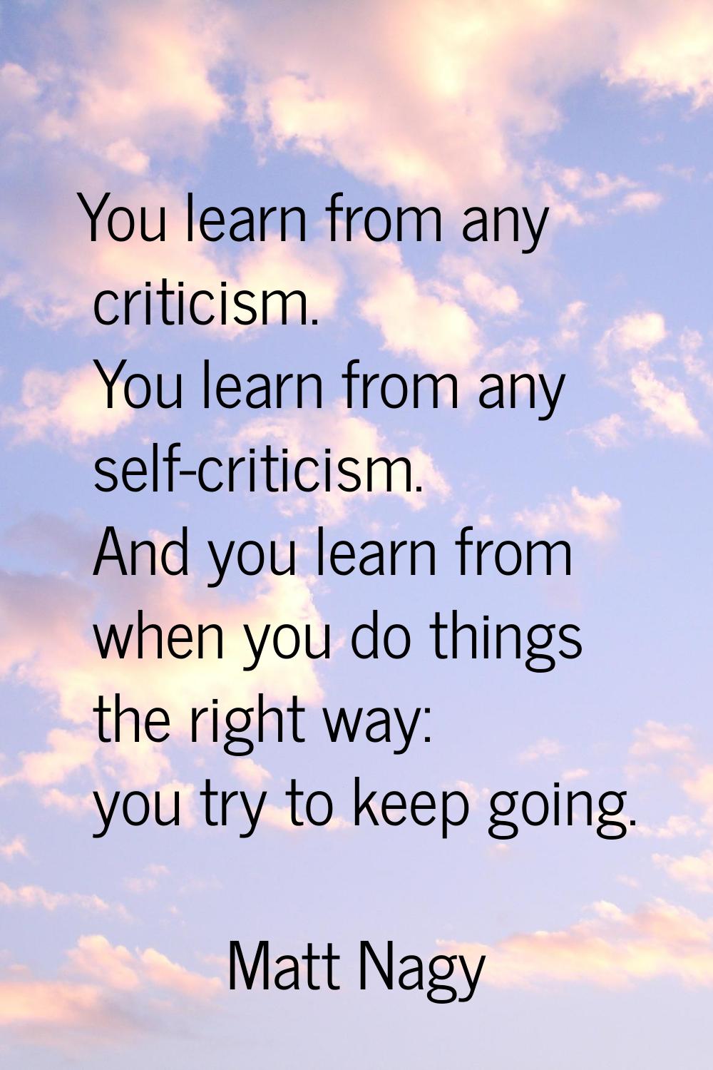 You learn from any criticism. You learn from any self-criticism. And you learn from when you do thi