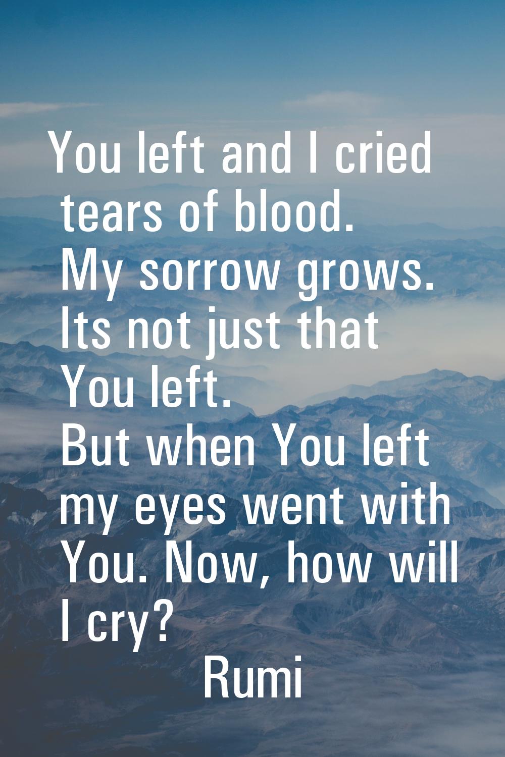 You left and I cried tears of blood. My sorrow grows. Its not just that You left. But when You left