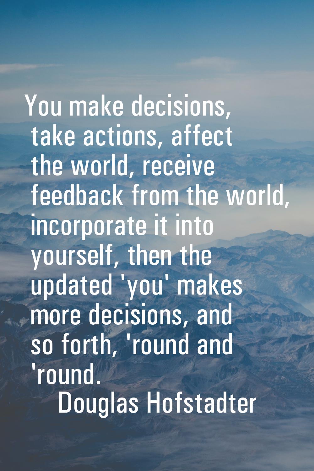 You make decisions, take actions, affect the world, receive feedback from the world, incorporate it