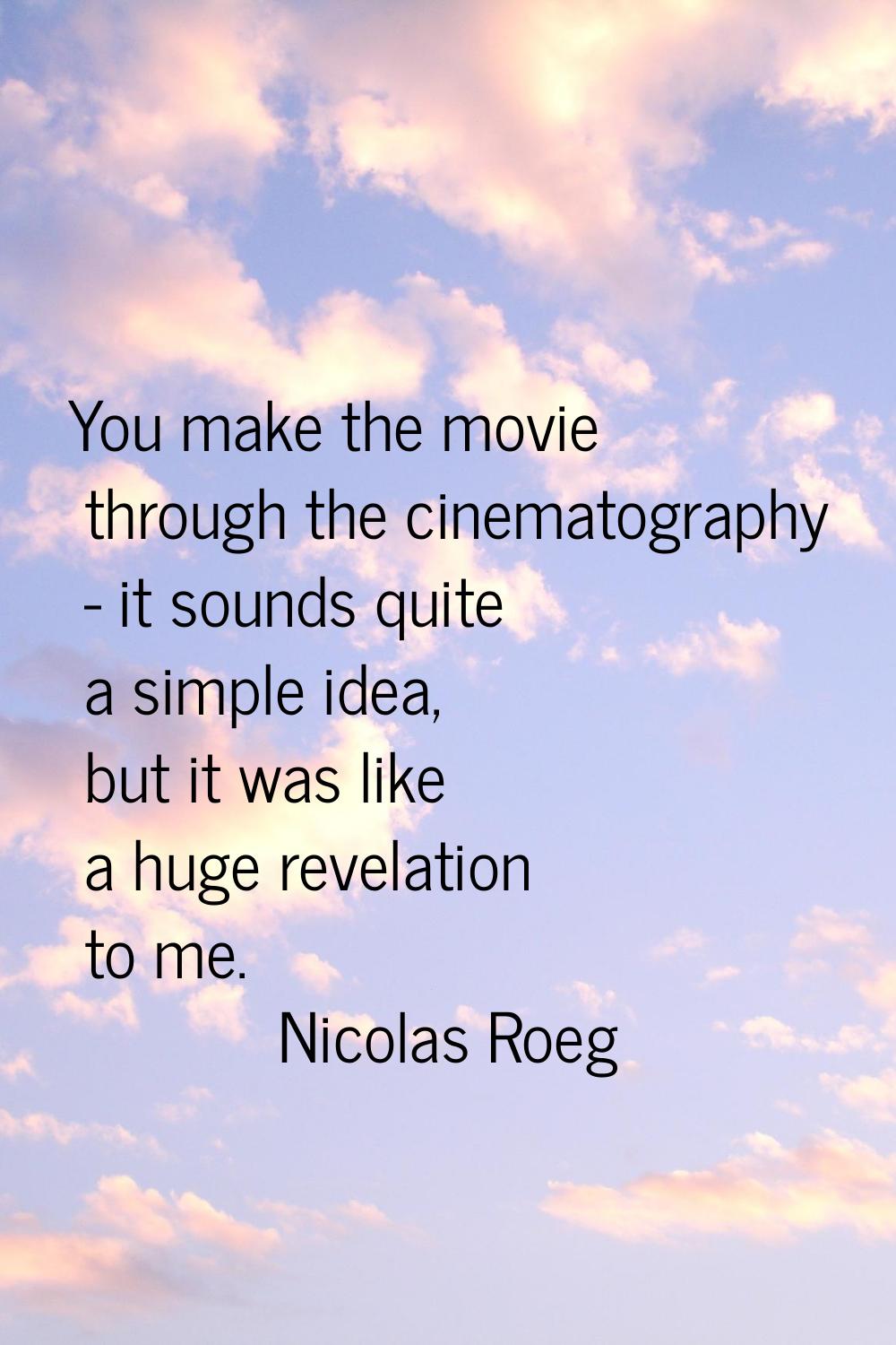 You make the movie through the cinematography - it sounds quite a simple idea, but it was like a hu