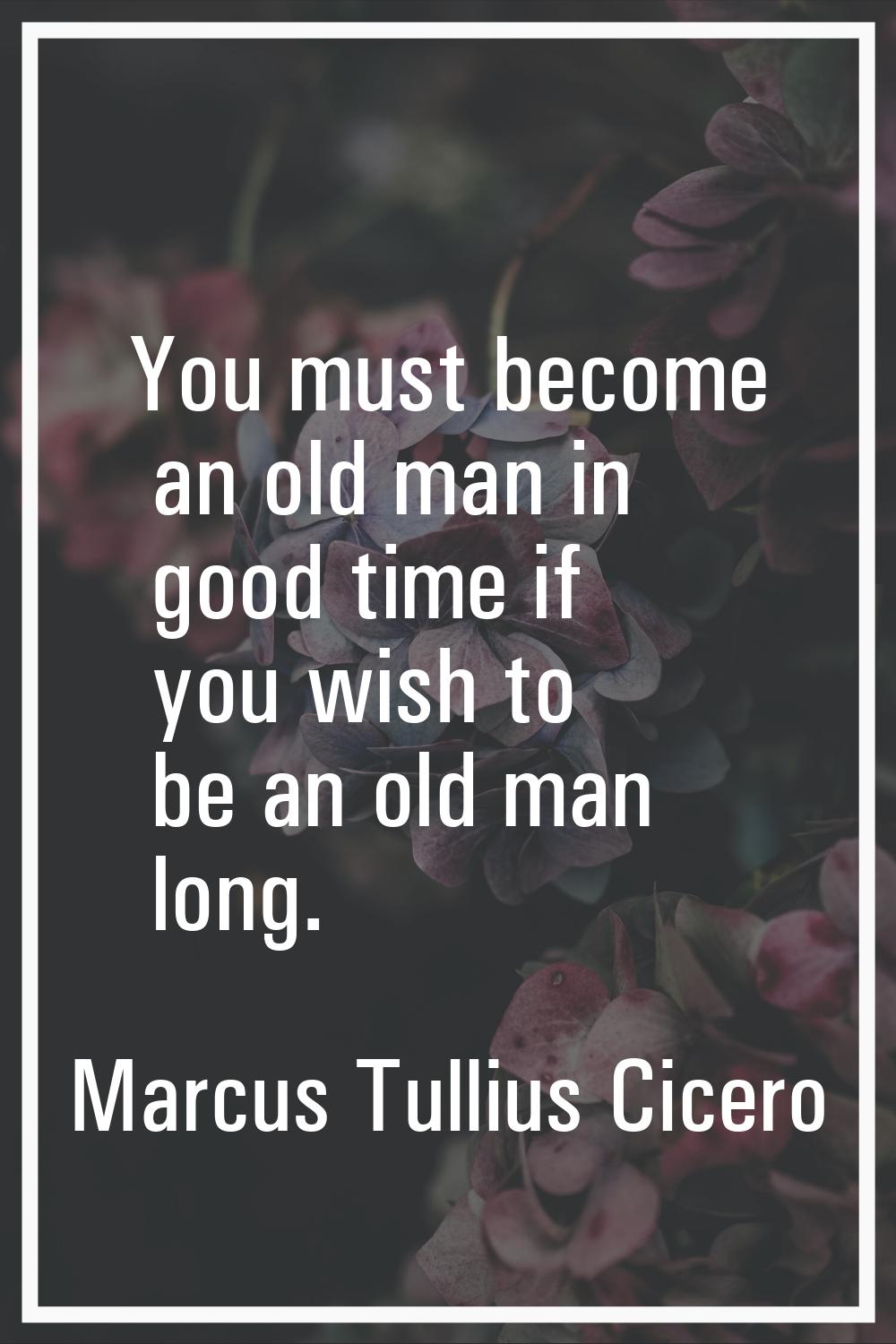 You must become an old man in good time if you wish to be an old man long.