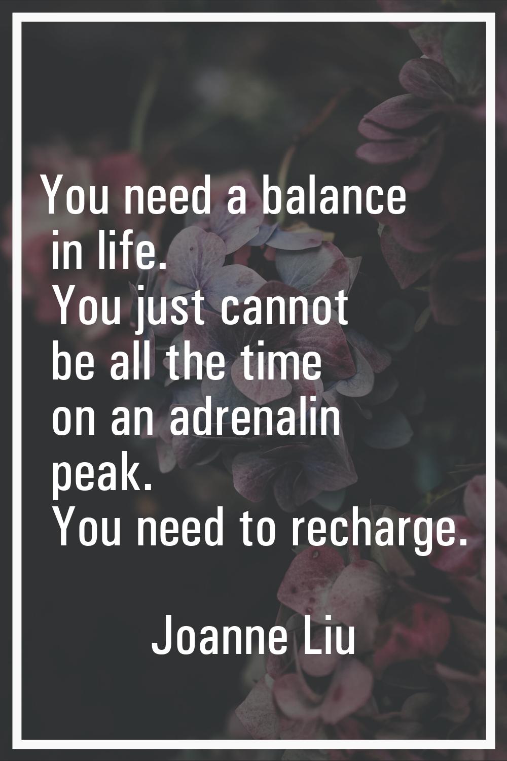 You need a balance in life. You just cannot be all the time on an adrenalin peak. You need to recha