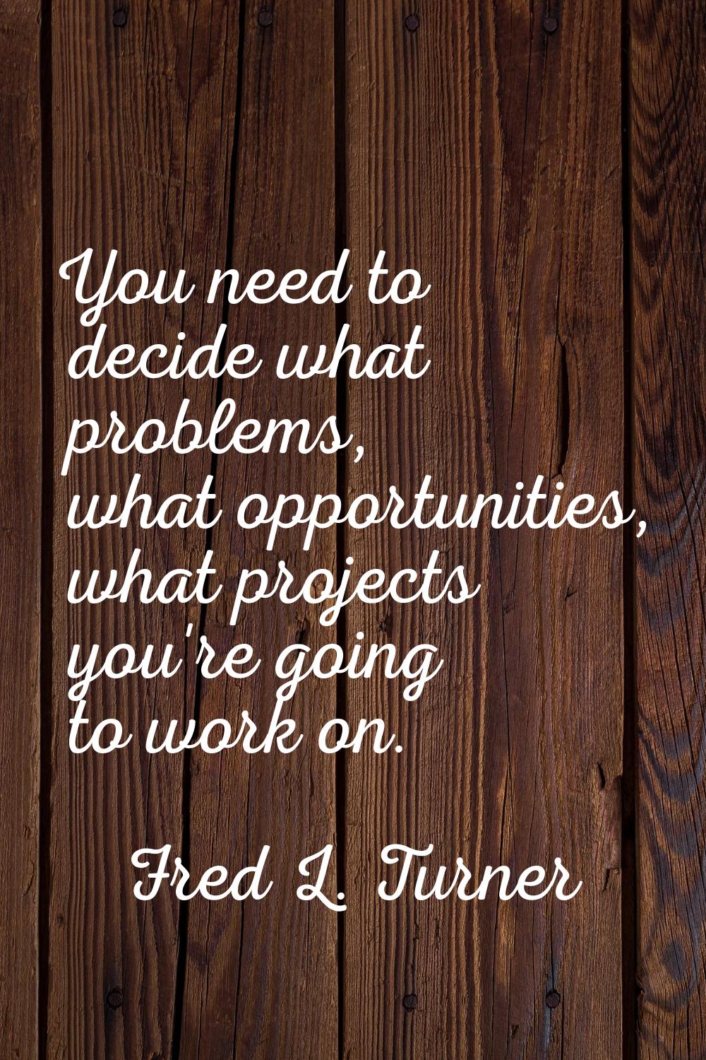 You need to decide what problems, what opportunities, what projects you're going to work on.