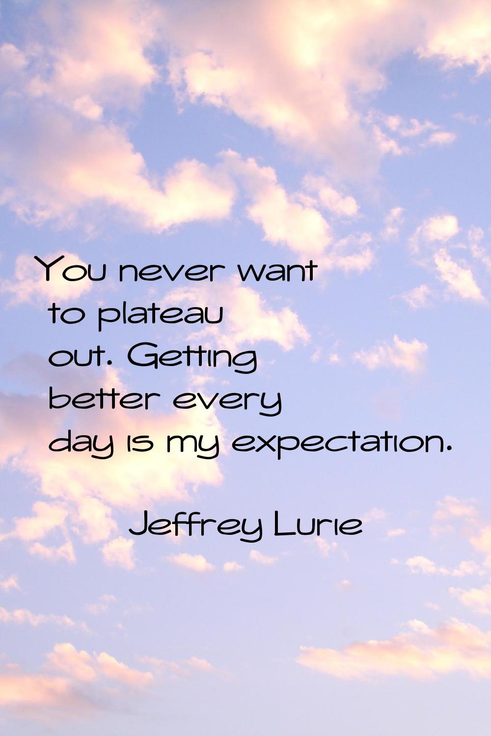 You never want to plateau out. Getting better every day is my expectation.