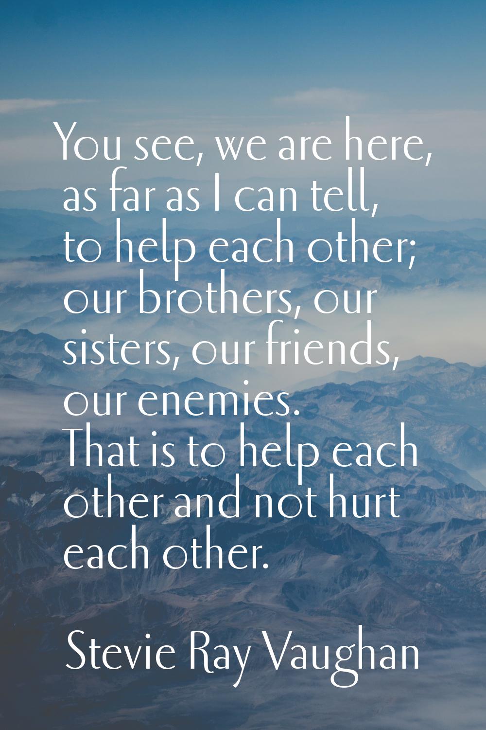 You see, we are here, as far as I can tell, to help each other; our brothers, our sisters, our frie