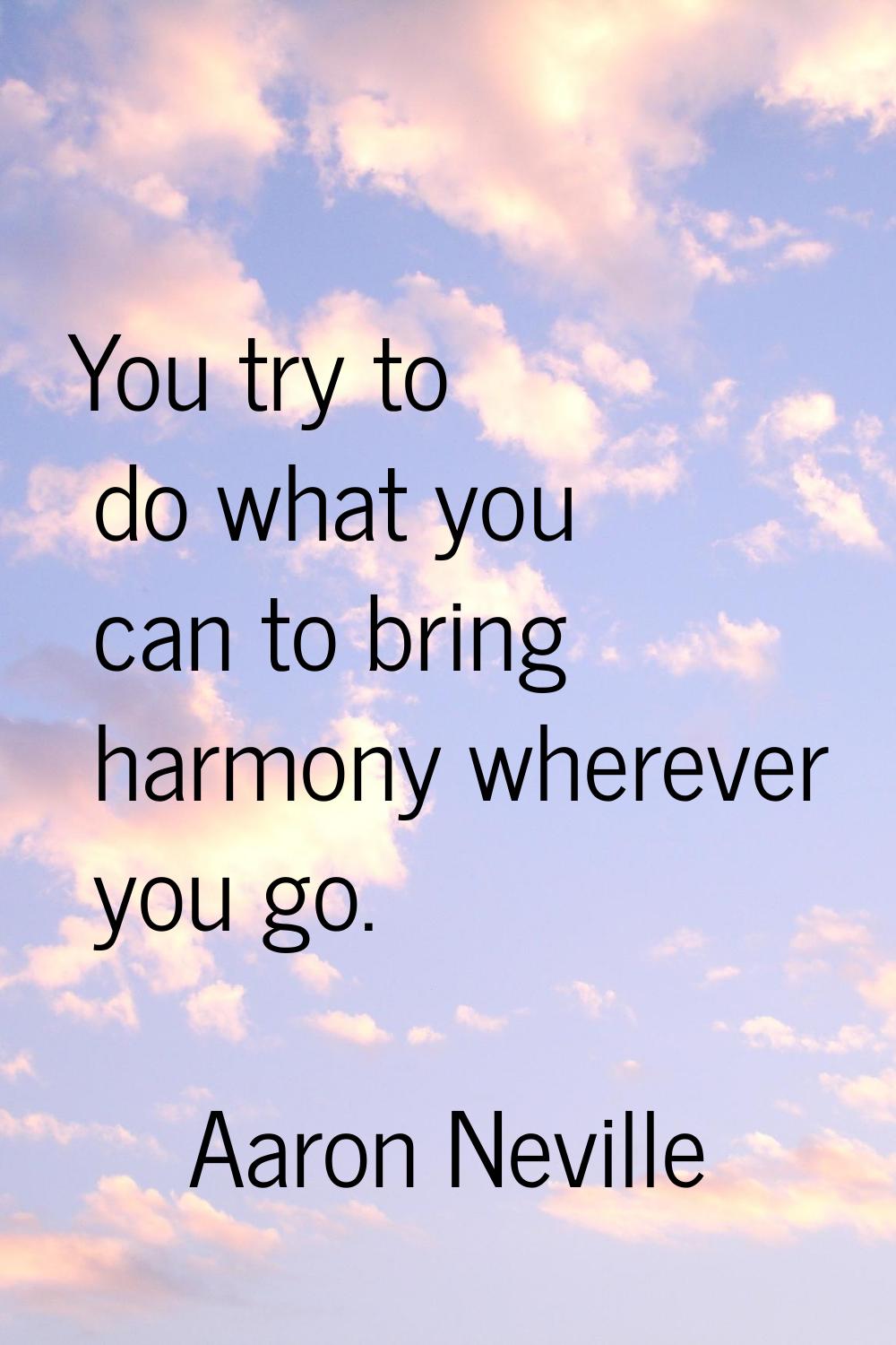 You try to do what you can to bring harmony wherever you go.