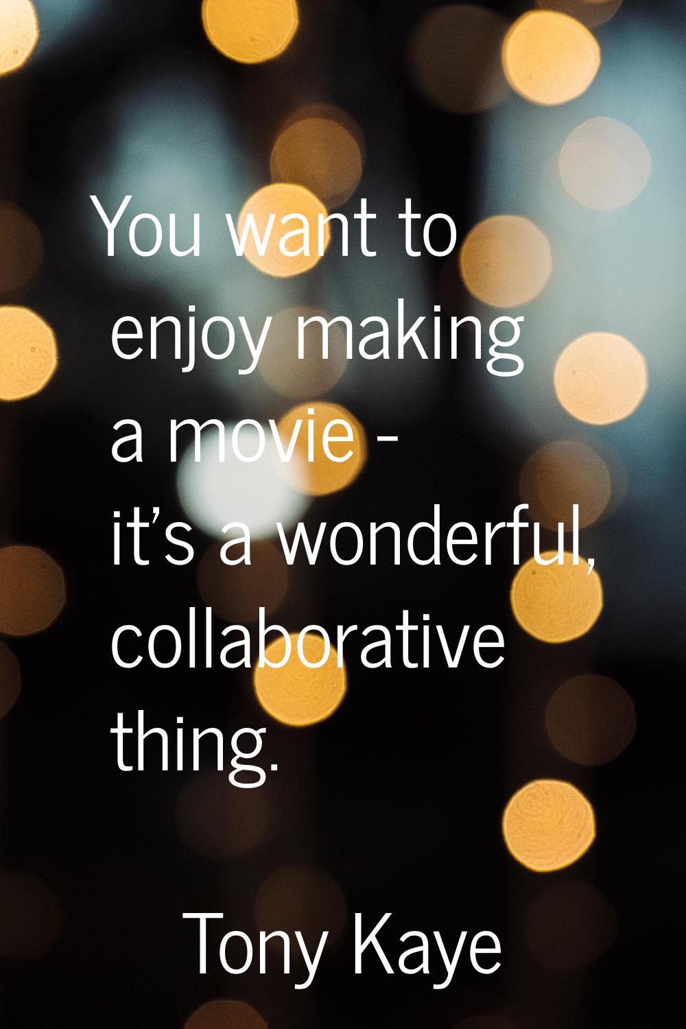 You want to enjoy making a movie - it's a wonderful, collaborative thing.