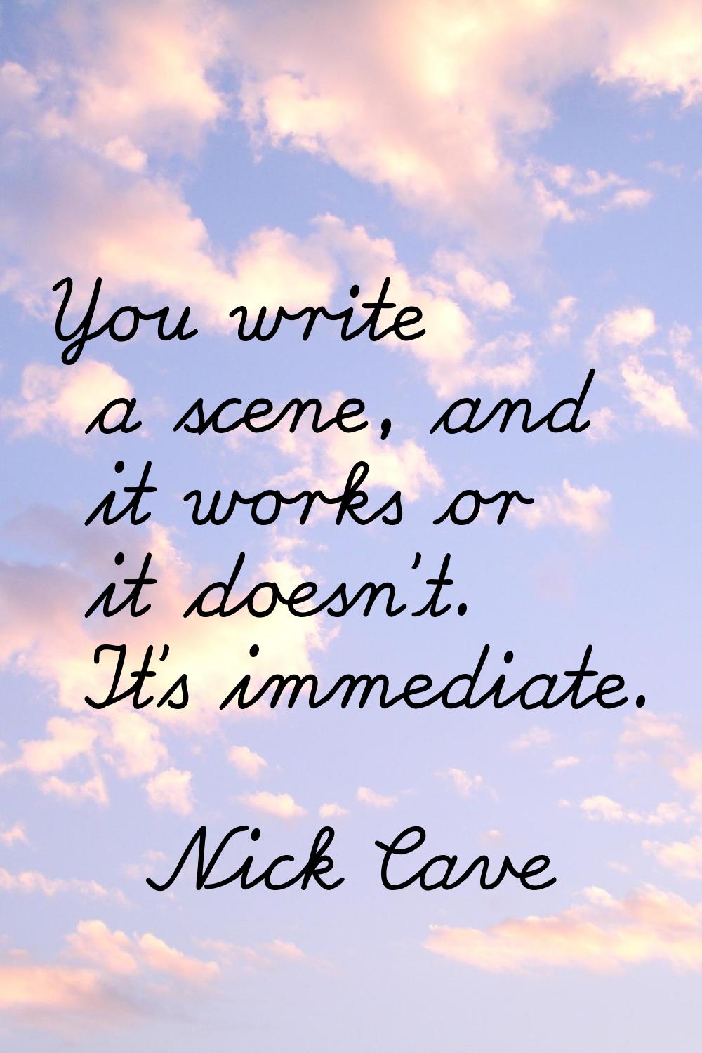 You write a scene, and it works or it doesn't. It's immediate.
