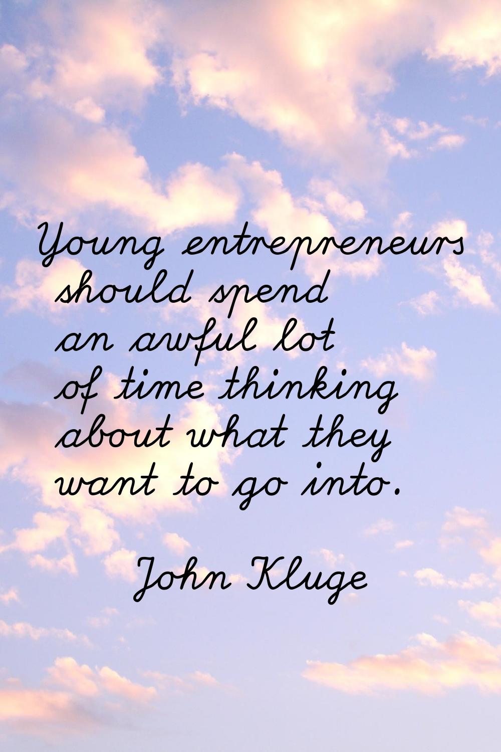 Young entrepreneurs should spend an awful lot of time thinking about what they want to go into.