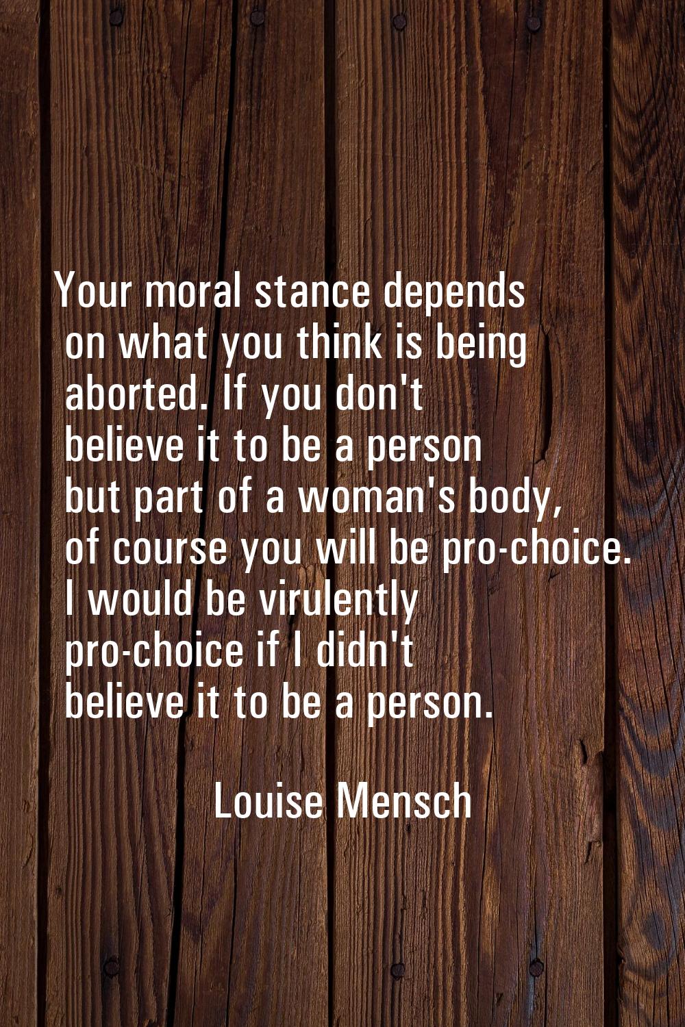Your moral stance depends on what you think is being aborted. If you don't believe it to be a perso