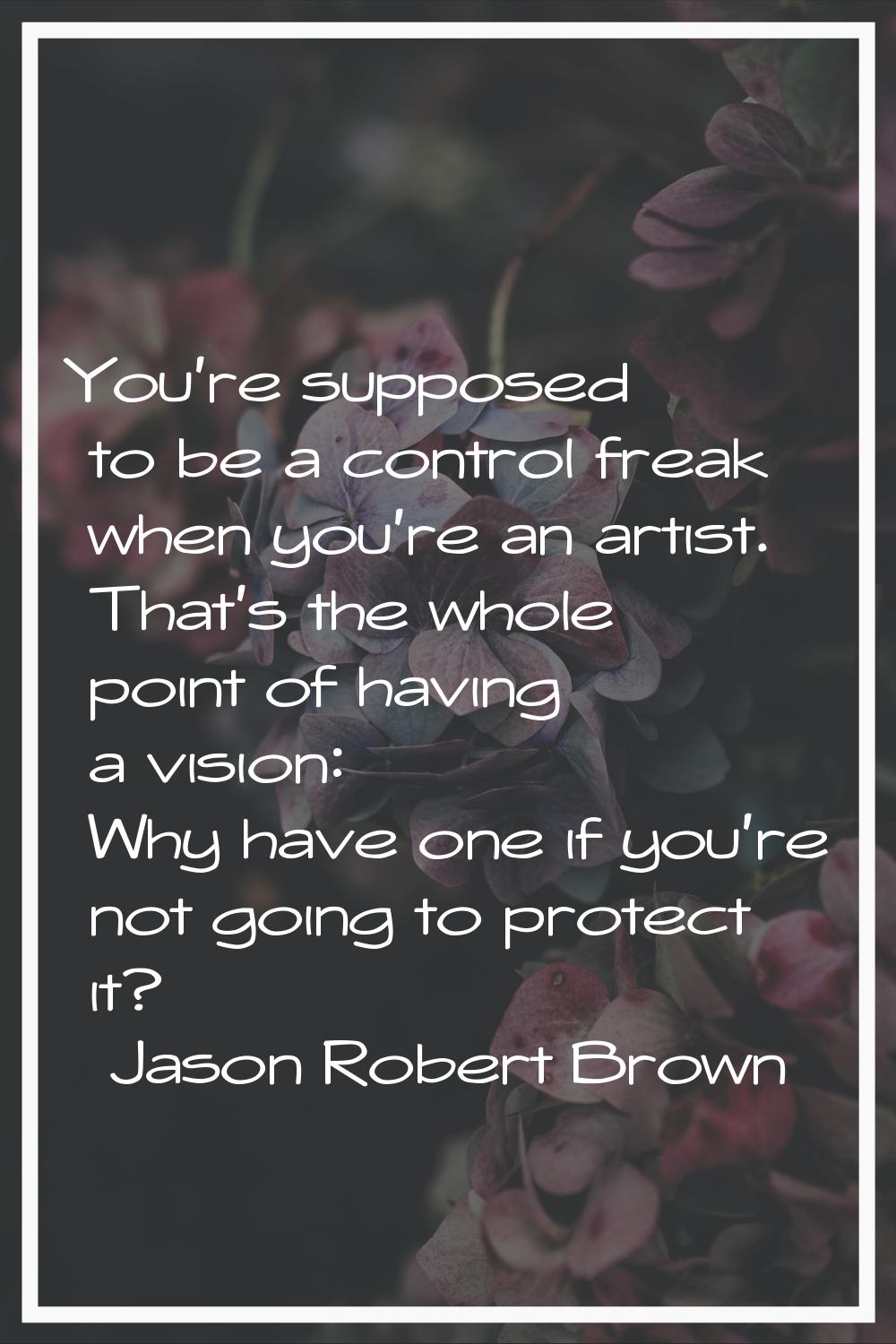 You're supposed to be a control freak when you're an artist. That's the whole point of having a vis