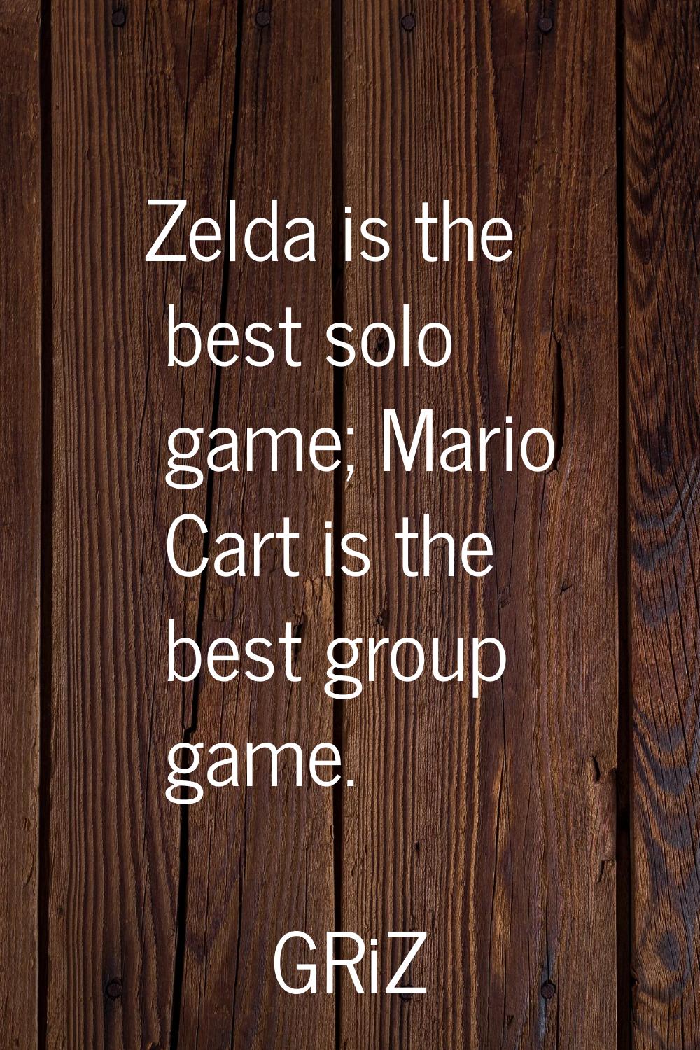 Zelda is the best solo game; Mario Cart is the best group game.
